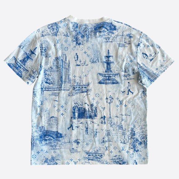 Louis Vuitton White & Blue Monogram Pique T-Shirt - Picture 2 of 9